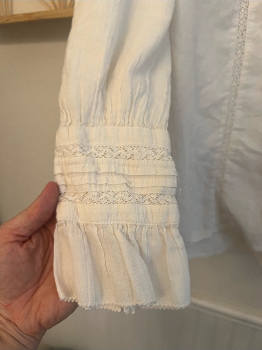 Sundance White Linen Lace Ruffle Blouse Large Boho Cottagecore - Picture 2 of 4